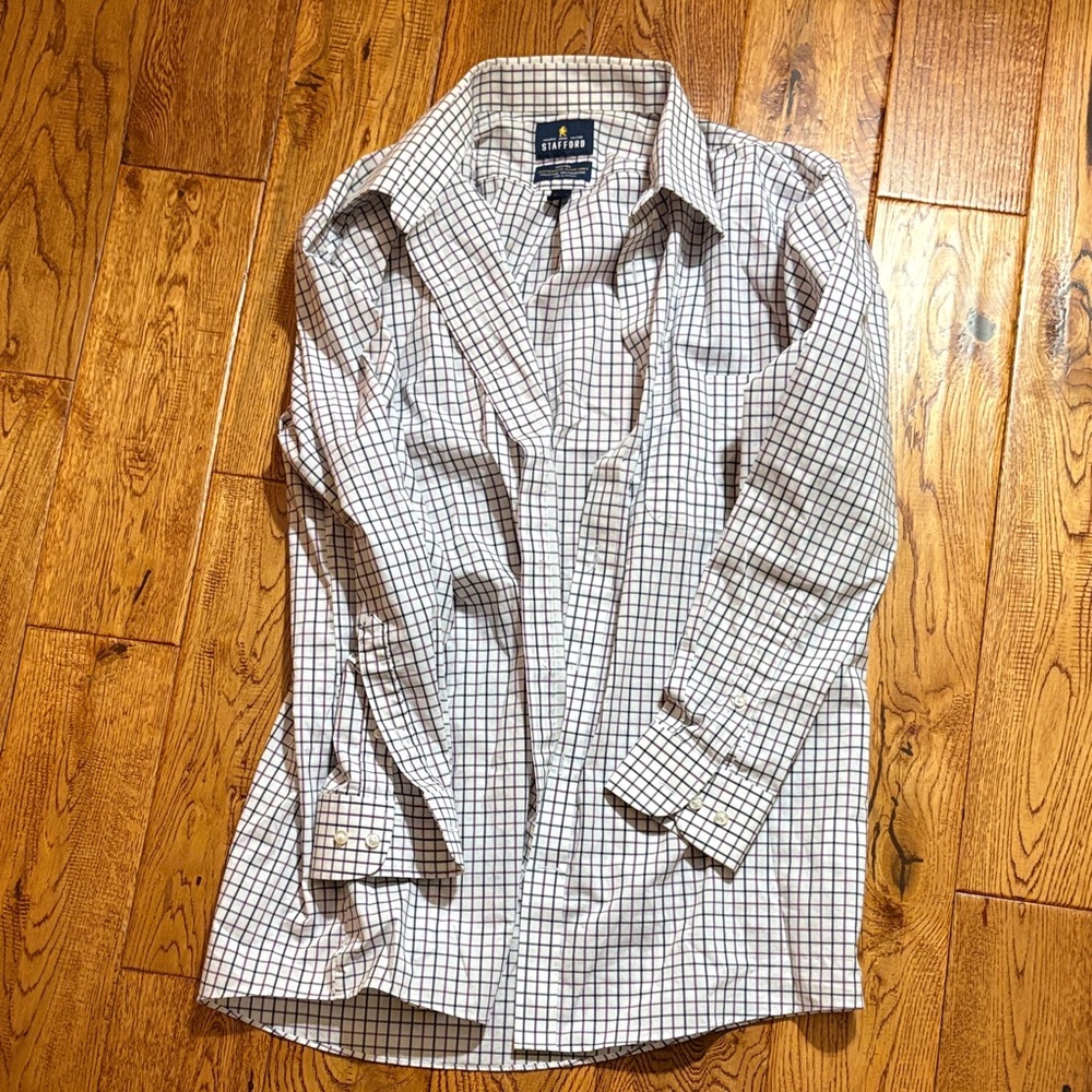 Stafford Travel Performance Checkered Dress Shirt